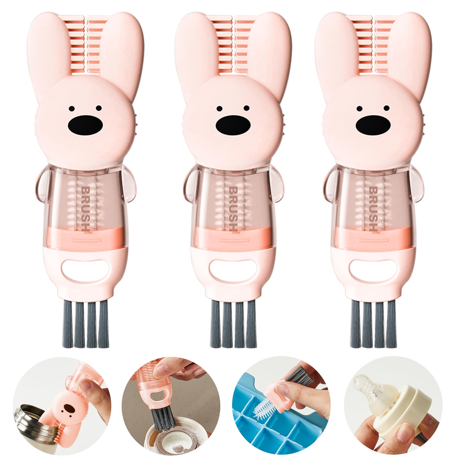 4-in-1 Cup Cleaning Brush Set - Multi-Purpose Bottle & Lid Cleaner for Kitchen & Home - 3Pcs