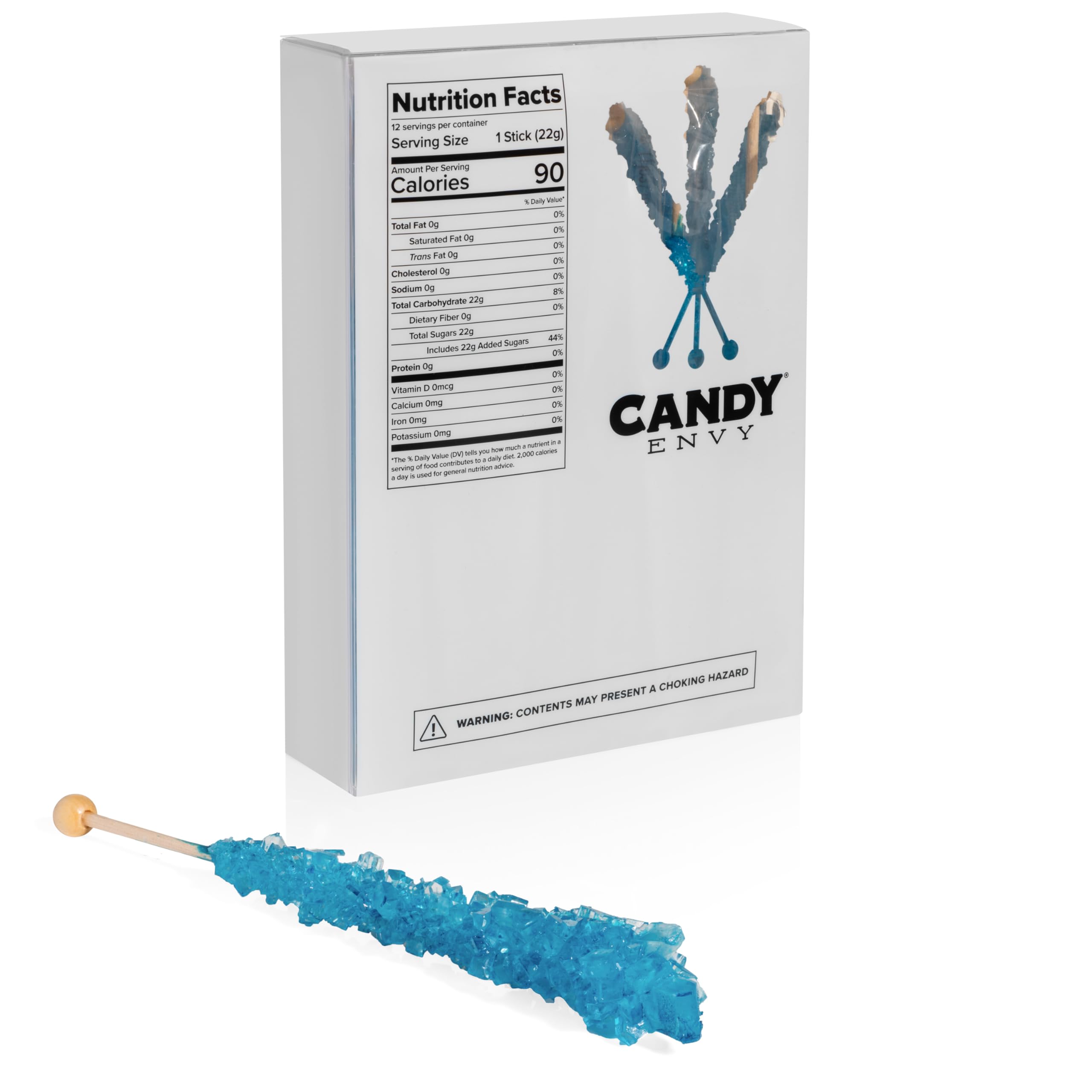 Blue Raspberry Flavored Rock Candy Sticks - Individually Wrapped Blue Rock Sugar Candy - Perfect for Party Favors, Baby Showers & Gift Baskets