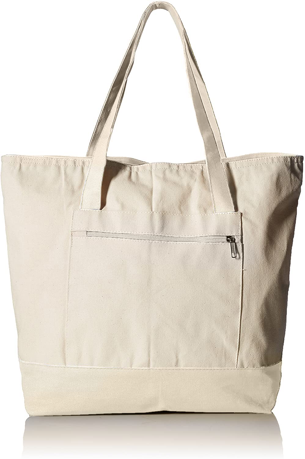 Durable 12oz Canvas Tote Bags with Front Zipper Pocket - Large Reusable Shopping & Beach Tote for Women - Perfect for Groceries, Work, Travel & Gift Giving