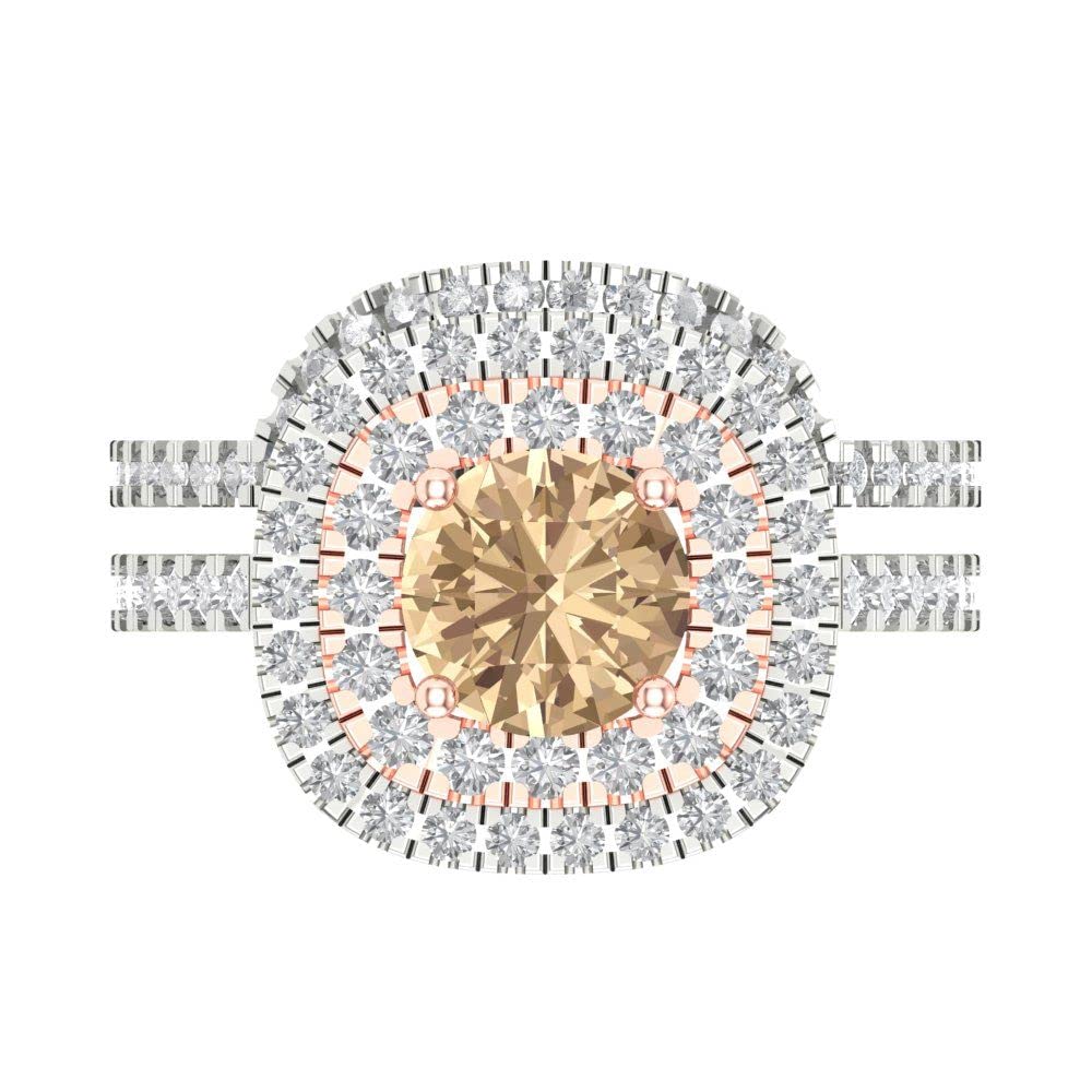 2.0ct Round Cut Halo Solitaire Moissanite Engagement Ring - 14k White & Rose Gold Bridal Set for Women | Wedding, Promise & Anniversary Jewelry Gift