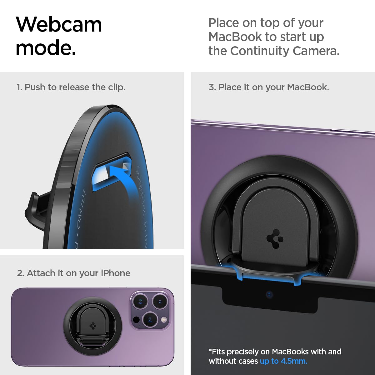 Spigen O-Mag Ring (MagFit) Magnetic Webcam Mount for MacBook Pro/Air - MagSafe Phone Holder Compatible with iPhone 16/15/14/13/12 - Perfect for Video Calls, Live Streaming & Content Creation - Black