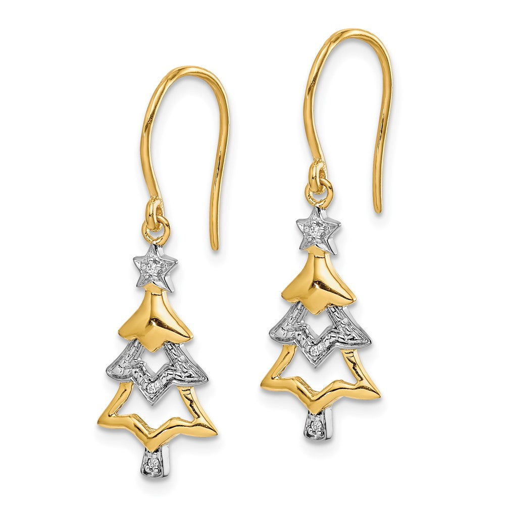 14K Gold Diamond Christmas Tree Dangle Earrings for Women - Holiday Party Jewelry Gift (Model EM5541 002 YA) - Perfect for Christmas Celebrations, Office Parties & New Year's Eve Events