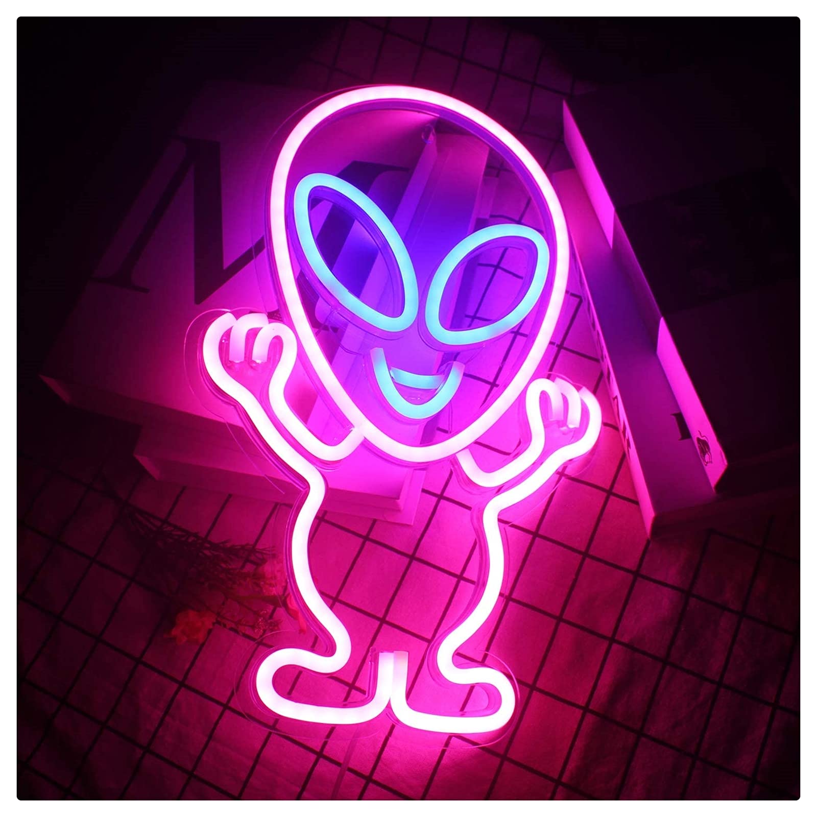 Alien Neon Sign Lights - USB Powered LED Neon Wall Decor for Kids Room, Bar, Festival & Birthday Party | Durable Custom Neon Signs for Home, Office & Event Lighting