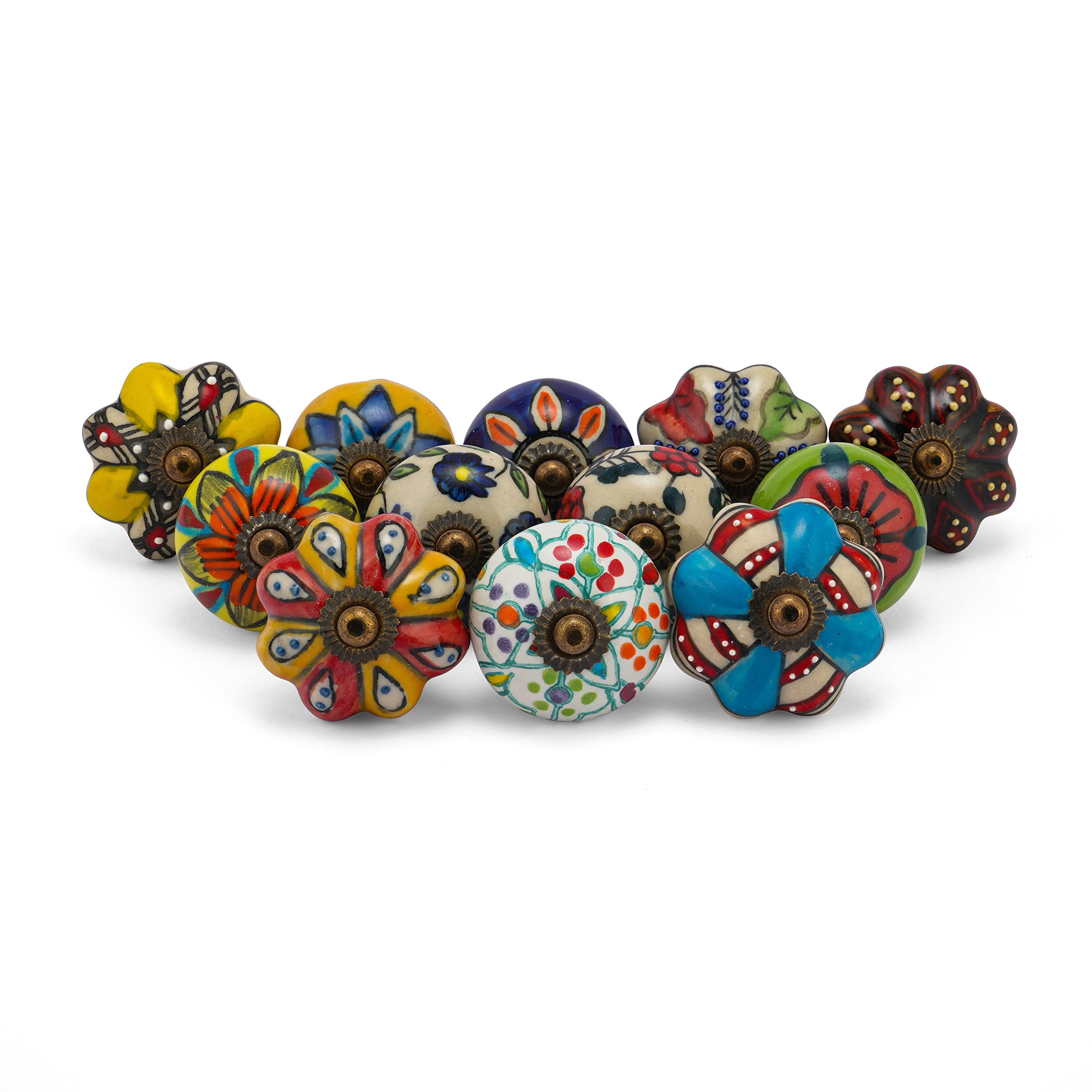 12 Pack Colorful Ceramic Drawer Knobs & Pull Handles for Kitchen Cabinets, Wardrobes, Cupboards - Assorted Multicolor Designs - Made in India - Perfect for Home Renovation & DIY Furniture Upgrades