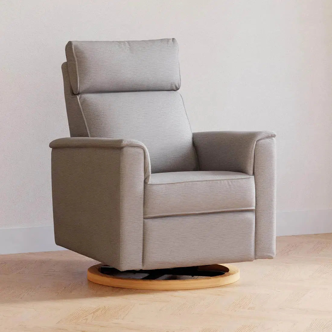 Monogram by Namesake Willa Power Recliner with Adjustable Headrest - Performance Grey Eco Weave & Wood Base (Exclusive) - Perfect for Living Room, Home Theater & Office Relaxation