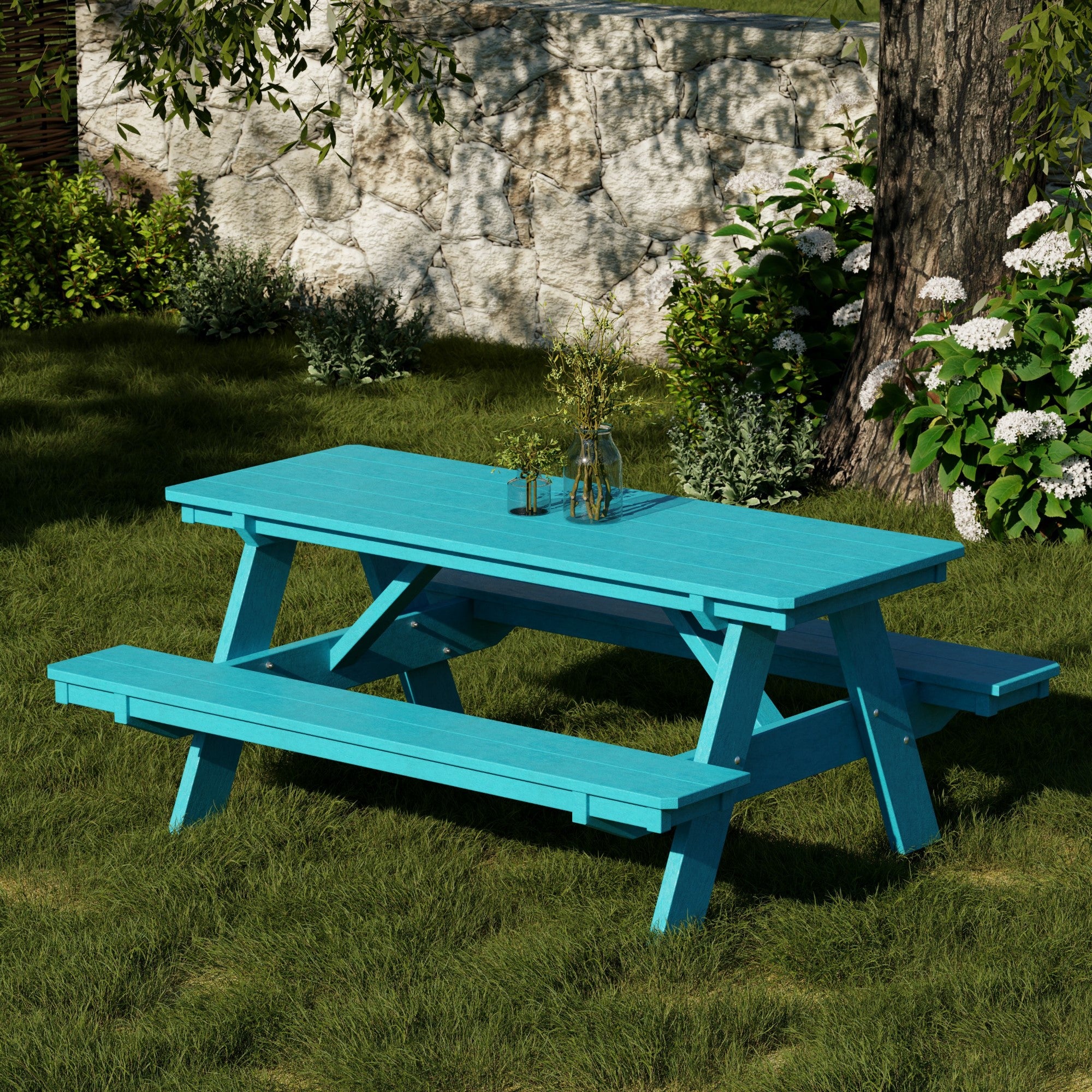 Heritage 72 Inch Outdoor Picnic Table with Attached Benches - Durable All-Weather Patio Furniture for Backyard, Garden, and Park Gatherings