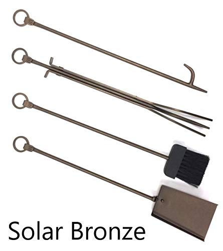 Premium Solar Bronze Fireplace Tool Set - Heavy Duty Fireplace Tools with Stand for Indoor & Outdoor Use - Perfect for Fireplace, Fire Pit, and Wood Stove Maintenance