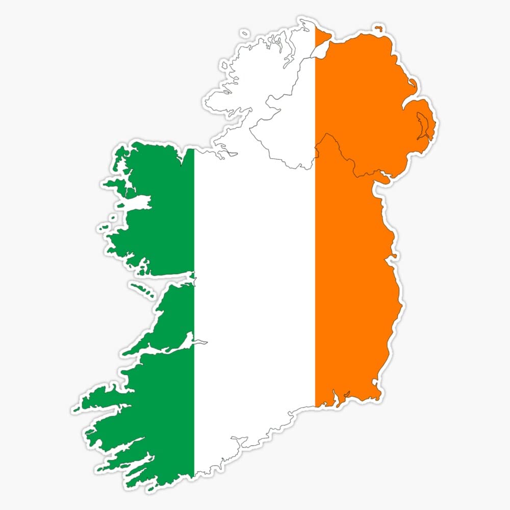 Ireland Flag Map Sticker - Irish Country Vinyl Decal 5 Inch - Perfect for Cars, Laptops, Water Bottles & Travel Accessories