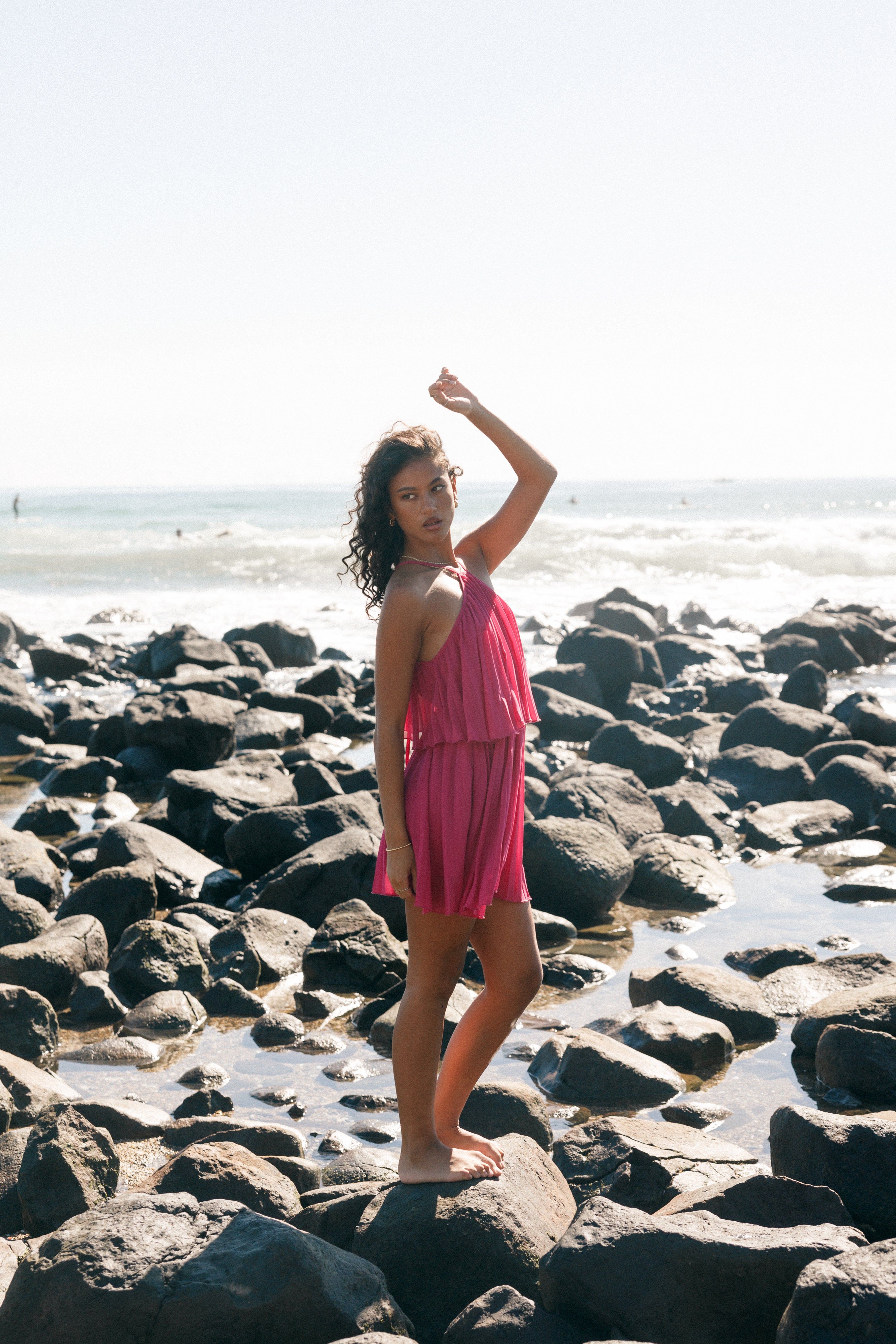 Gia Pleated Halterneck Mini Dress in Hot Pink - Sexy Summer Party Outfit for Women, Clubwear, Date Night & Vacation Dresses