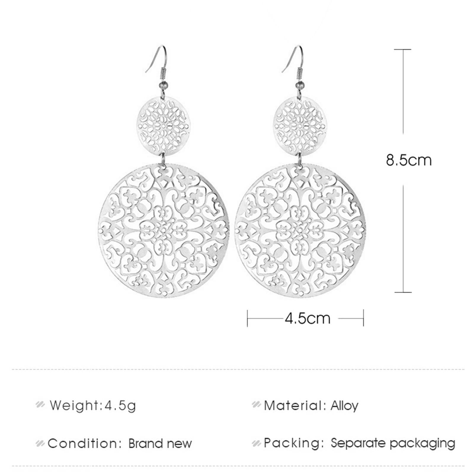 Yienate Filigree Hollow Disc Dangle Drop Earrings - Boho Gold Ethnic Carved Flower Double Round Statement Hook Earrings for Women | Wedding, Bridesmaid, Party & Everyday Boho Jewelry