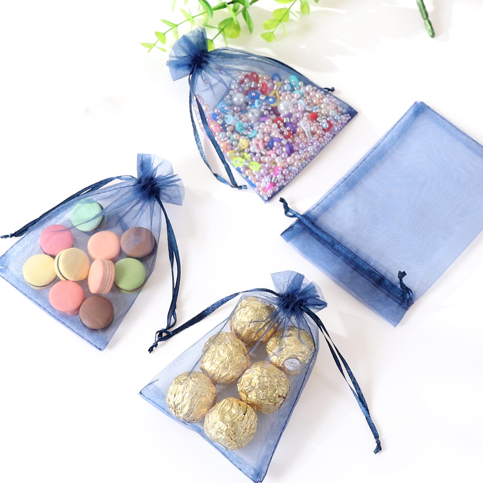 100PCS Navy Organza Gift Bags 4x6
