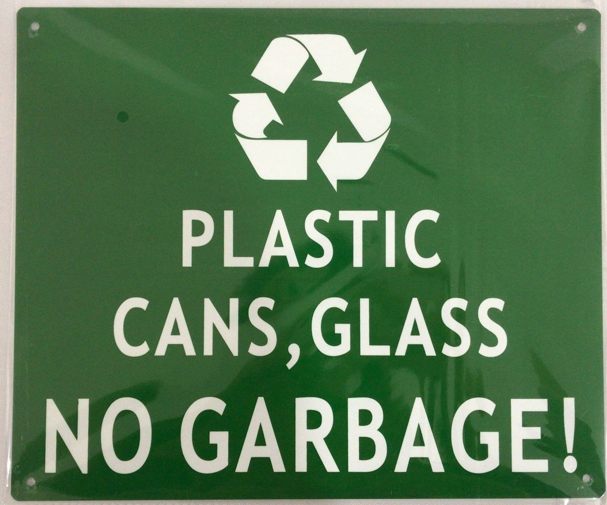 Rust-Free Aluminum 10x12 No Garbage Sign for Plastic Cans & Glass - Durable Outdoor Recycling Bin Label for Home, Office & Public Spaces