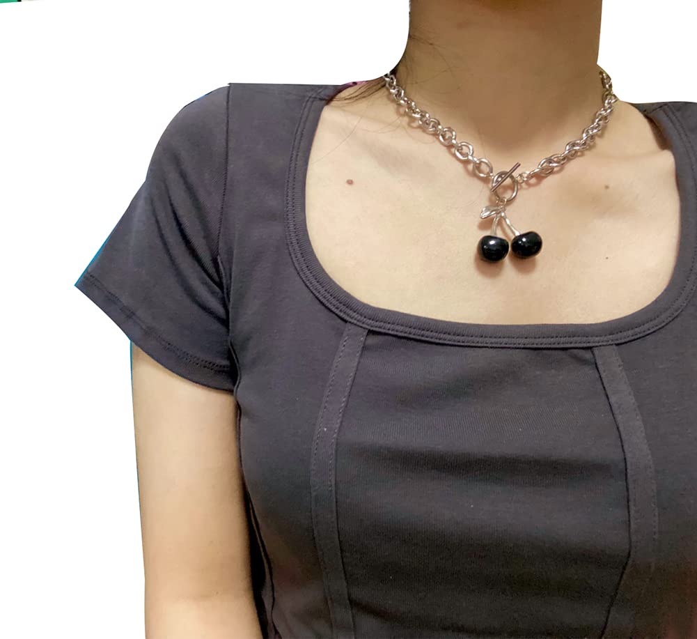 Eyraevor Women's Cherry Charm Choker Necklace - Punk Rock Metal Collar Chain - Gothic Fashion Jewelry for Concerts, Parties & Everyday Wear