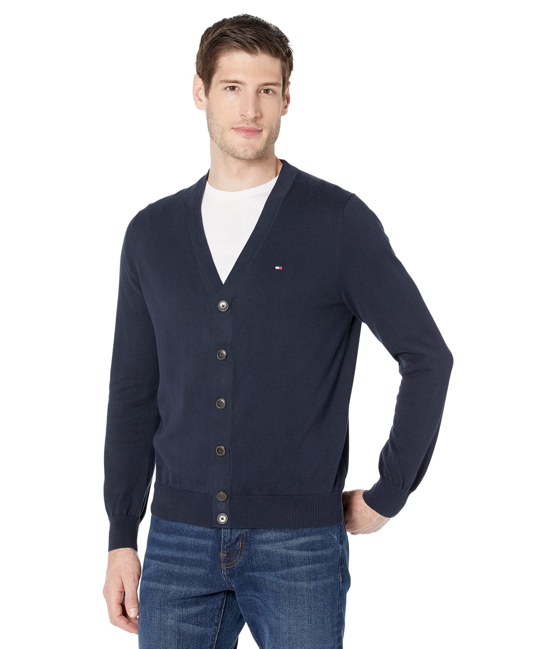 Tommy Hilfiger Men's Adaptive Cardigan Sweater with Magnetic Buttons - Comfortable & Stylish Pullover for Easy Dressing - Perfect for Seniors & People with Disabilities (Office, Travel, Casual Wear)