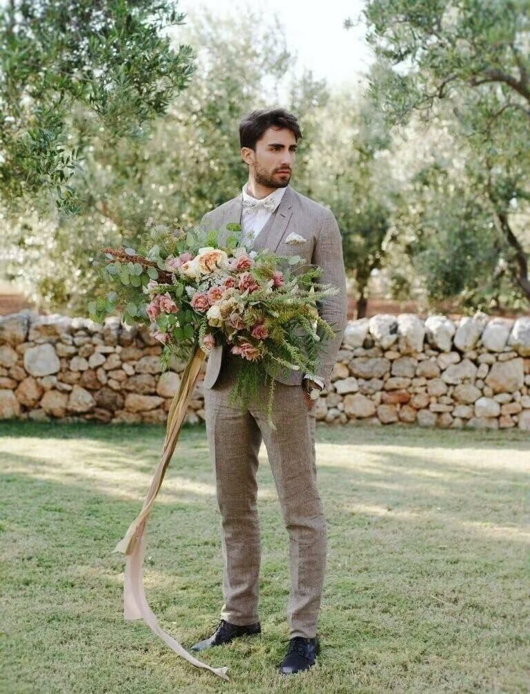 Men's 3-Piece Linen Suit for Beach Weddings & Summer Events - Breathable Blazer, Vest & Pants Set - Perfect for Groomsmen, Casual & Formal Occasions - Ideal for Outdoor Ceremonies, Tropical Vacations & Warm Weather Weddings
