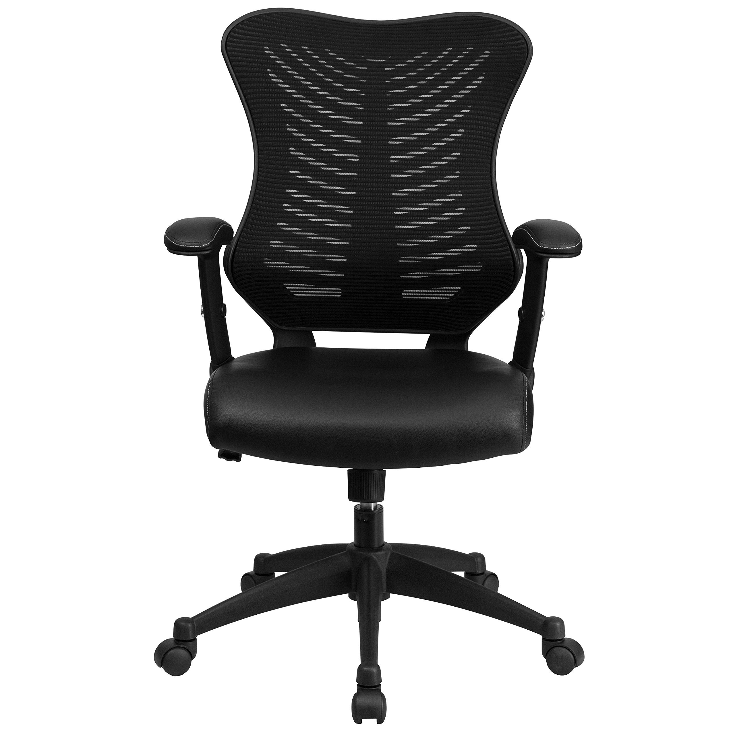 Flash Furniture Kale High Back Ergonomic Office Chair - Black Mesh Executive Swivel Chair with Adjustable Arms & LeatherSoft Seat for Home Office, Gaming, and Workspace Comfort