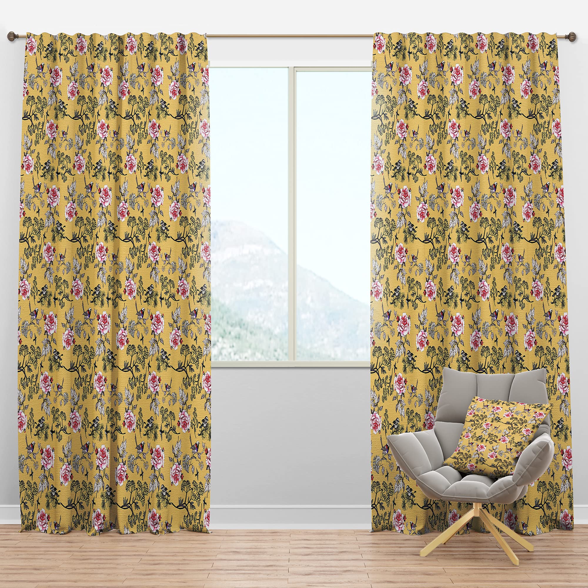 Floral Bird Print Blackout Curtains - Thermal Insulated Room Darkening Drapes for Bedroom & Living Room (52x108, Single Panel) - Perfect for Home Decor, Light Blocking & Energy Saving
