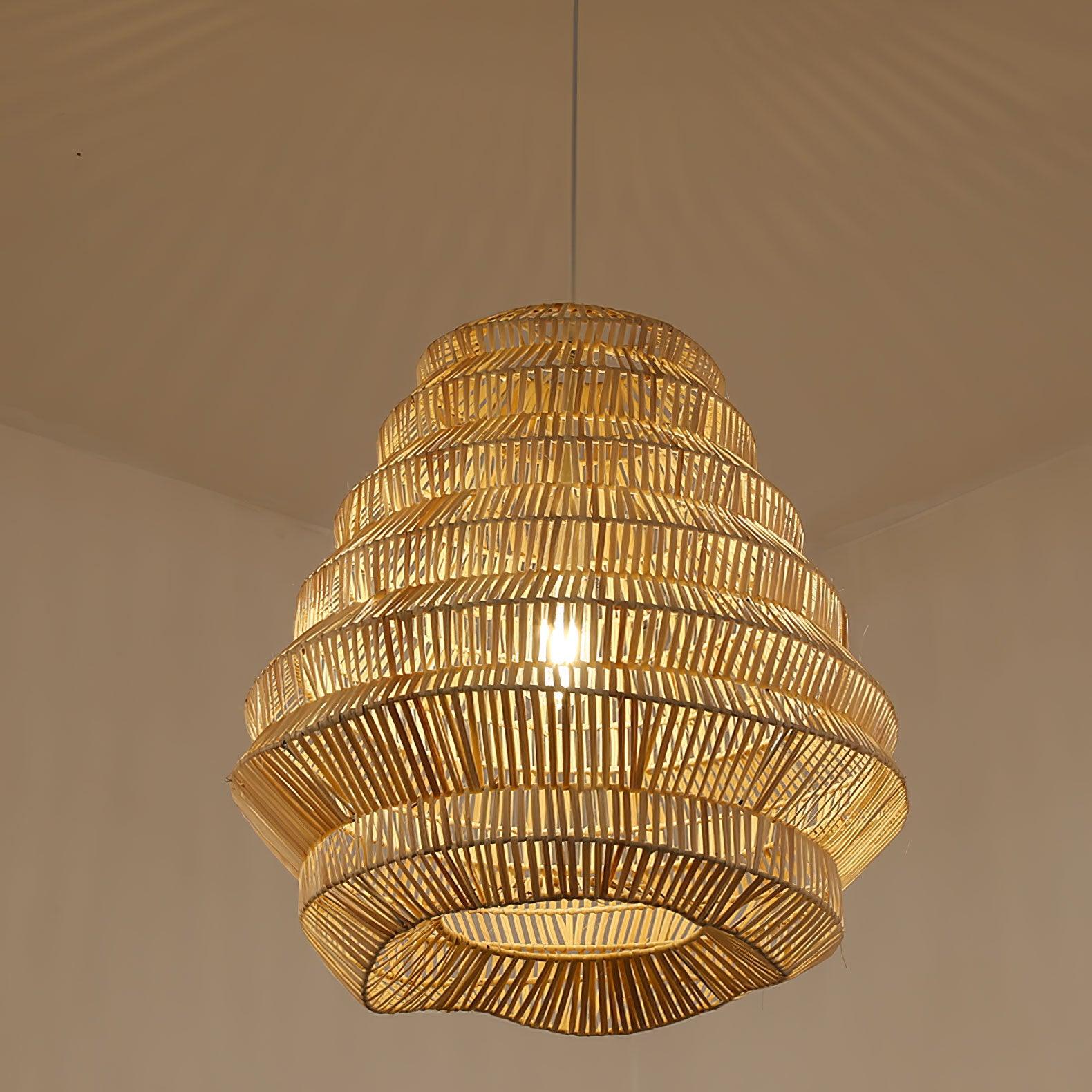 Handmade Bamboo Spiral Pendant Light - Eco-Friendly Natural Rattan Hanging Lamp for Living Room, Bedroom & Patio Decor