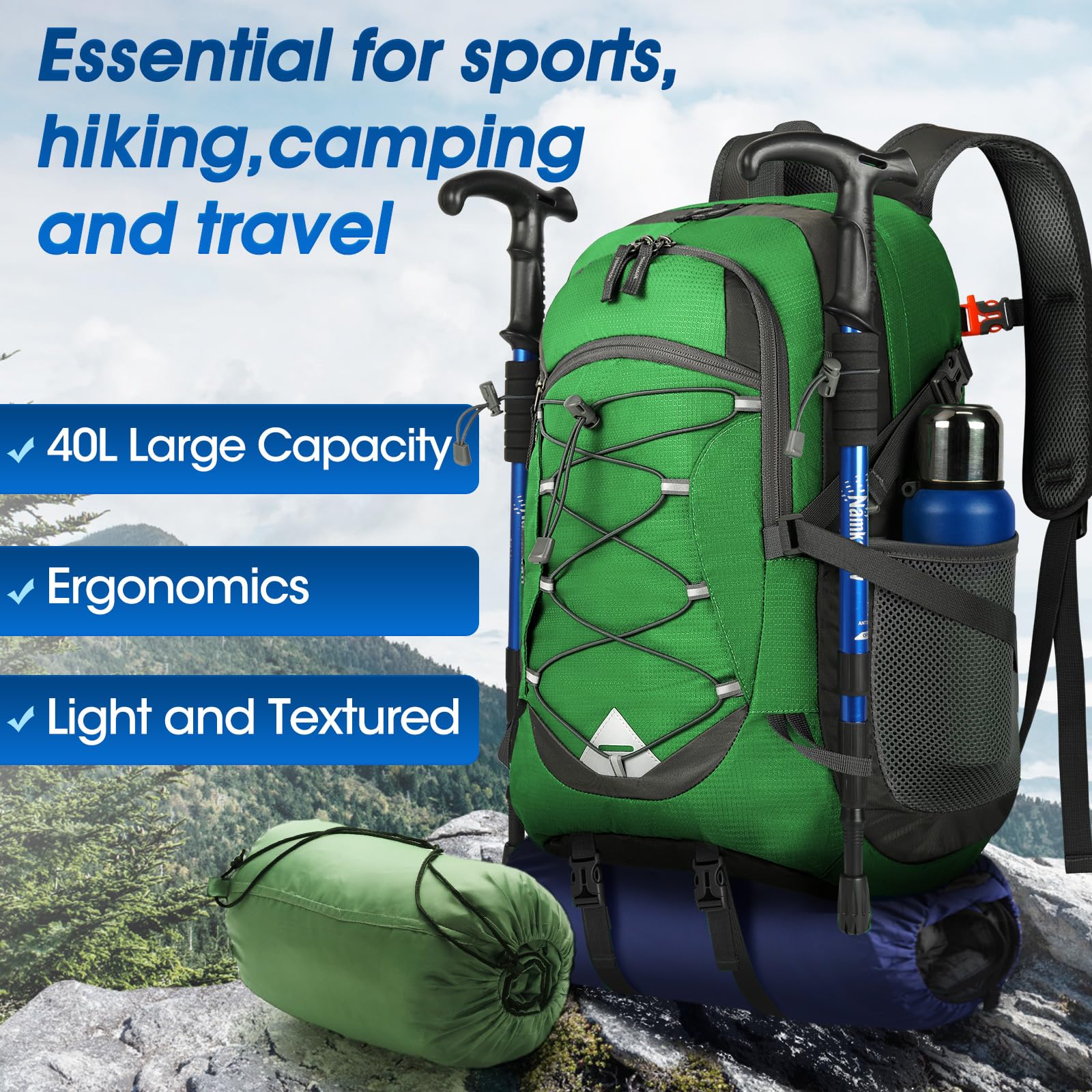 IGOLUMON 40L Lightweight Hiking Backpack - Waterproof Camping Backpack for Men & Women, Packable Travel Daypack for Outdoor Adventures, Hiking, Camping & Daily Commute