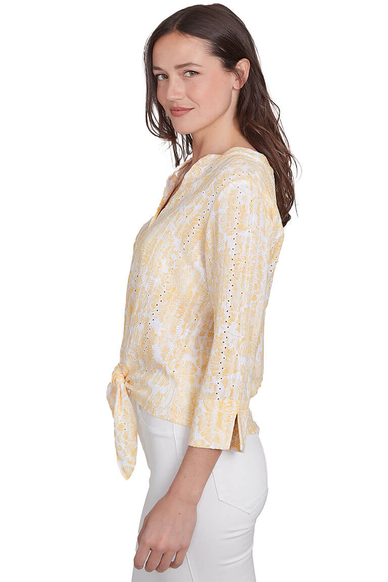 Marigold Making Waves Hibiscus Gauze Shirt - Lightweight Floral Print Blouse for Women, Perfect for Beach Vacations & Summer Outfits