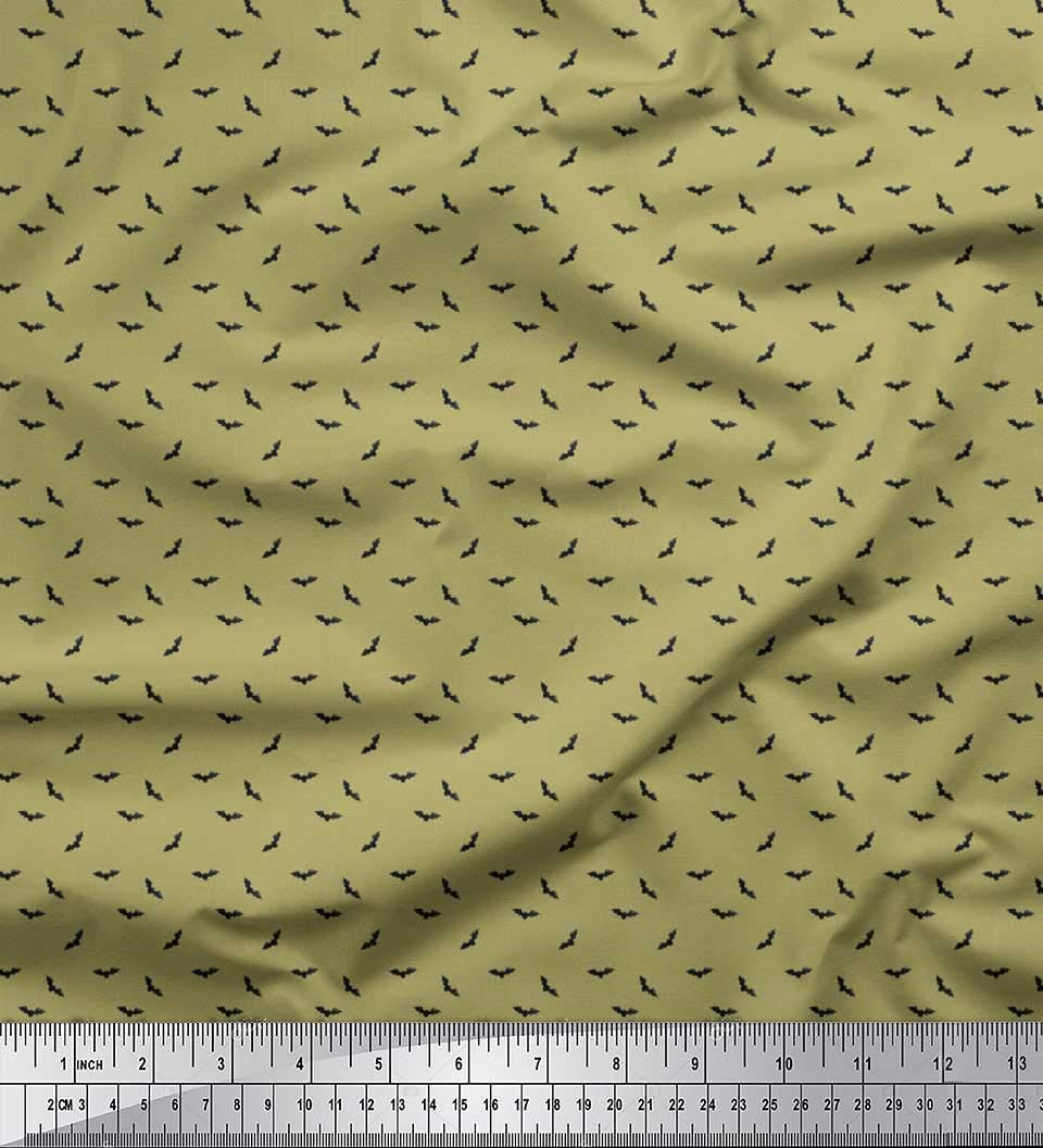 Soimoi 100% Cotton Jersey Fabric by The Yard - 58 Inch Wide - Whimsical Bat & Bird Print Green Fabric for DIY Clothing, Quilting & Home Decor