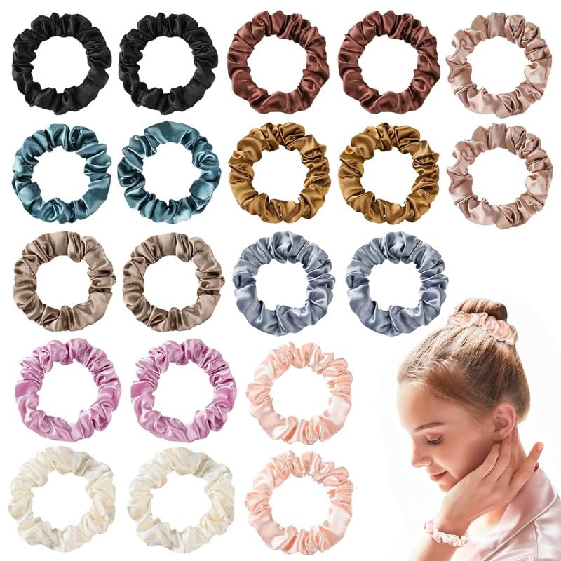 Premium Satin Silk Scrunchies for Women & Girls - 12 Pcs Mini Hair Ties Set for Thick, Curly Hair & Ponytails | Soft Elastic Hair Bands (Multicolor) - Perfect for Workouts, Office, School & Everyday Styling