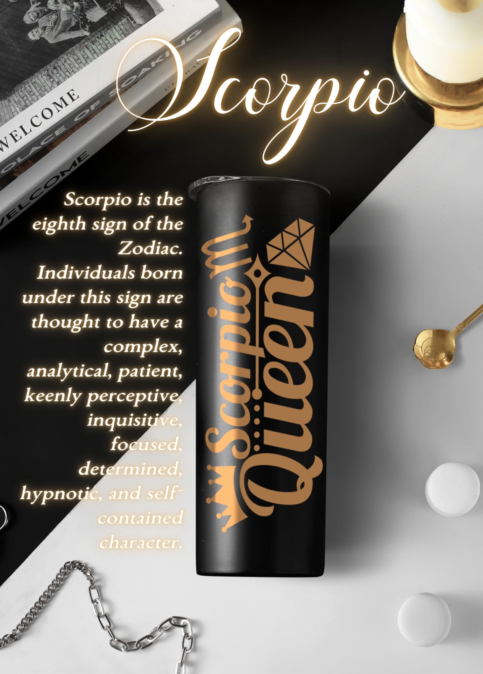 Onebttl Zodiac Gifts for Women - 20oz Stainless Steel Tumbler with Printed Scorpio Logo - Perfect Birthday Gift for Her, Best Friend & Coworkers - Ideal for Coffee, Tea & Cold Drinks at Home, Office or Travel