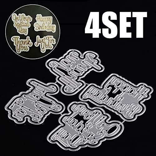 4 Sets Happy Birthday Thank You Metal Cutting Dies for Scrapbooking, DIY Photo Album, Card Making - Decorative Stencils & Letters Die Cuts for Special Occasions & Greeting Cards