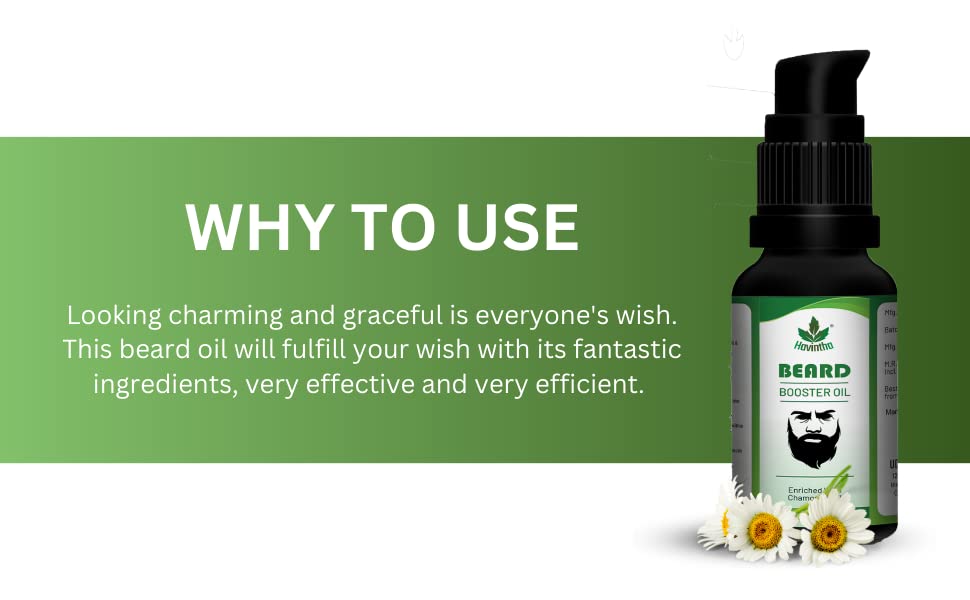 Havintha Natural Beard Growth Oil with Shikakai, Sunflower, Tea Tree, Almond & Chamomile Oils | Best Beard Oil for Men - Promotes Fast Growth & Softens Facial Hair | 30ml Bottle for Daily Grooming & Styling