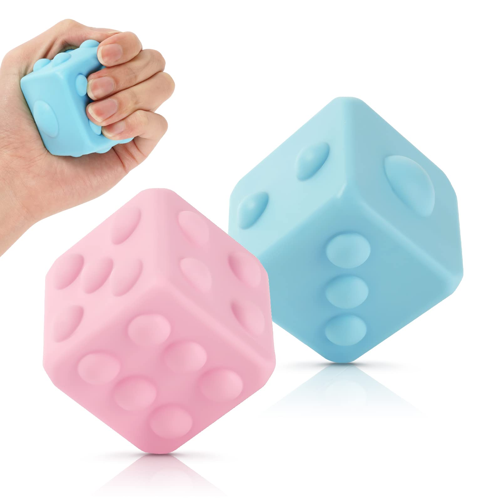 2PCS Pop Dice Pop Its Ball - 3D Sensory Fidget Toys for Stress Relief, Autism & Anxiety - BPA Free Silicone Squishy Stress Balls for Kids & Adults (1+ Years) - Perfect for Home, Office, Travel & Classroom Sensory Play