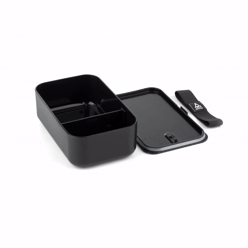Bento Tek 34 oz Black Buddha Box Lunch Container with Black Lid - 7.5