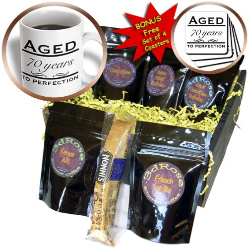 3dRose Aged 70 Years to Perfection Coffee Gift Basket - Multicolor Coffee Lover Present for Birthday, Anniversary & Housewarming - Perfect for Office, Home & Special Occasions