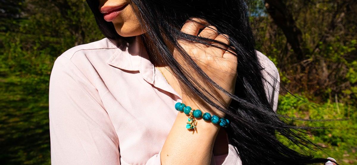 Chrysocolla Beaded Bracelet for Women - Handmade Isla Mujeres Jewelry - Boho Chic Accessory for Beach, Yoga & Everyday Wear