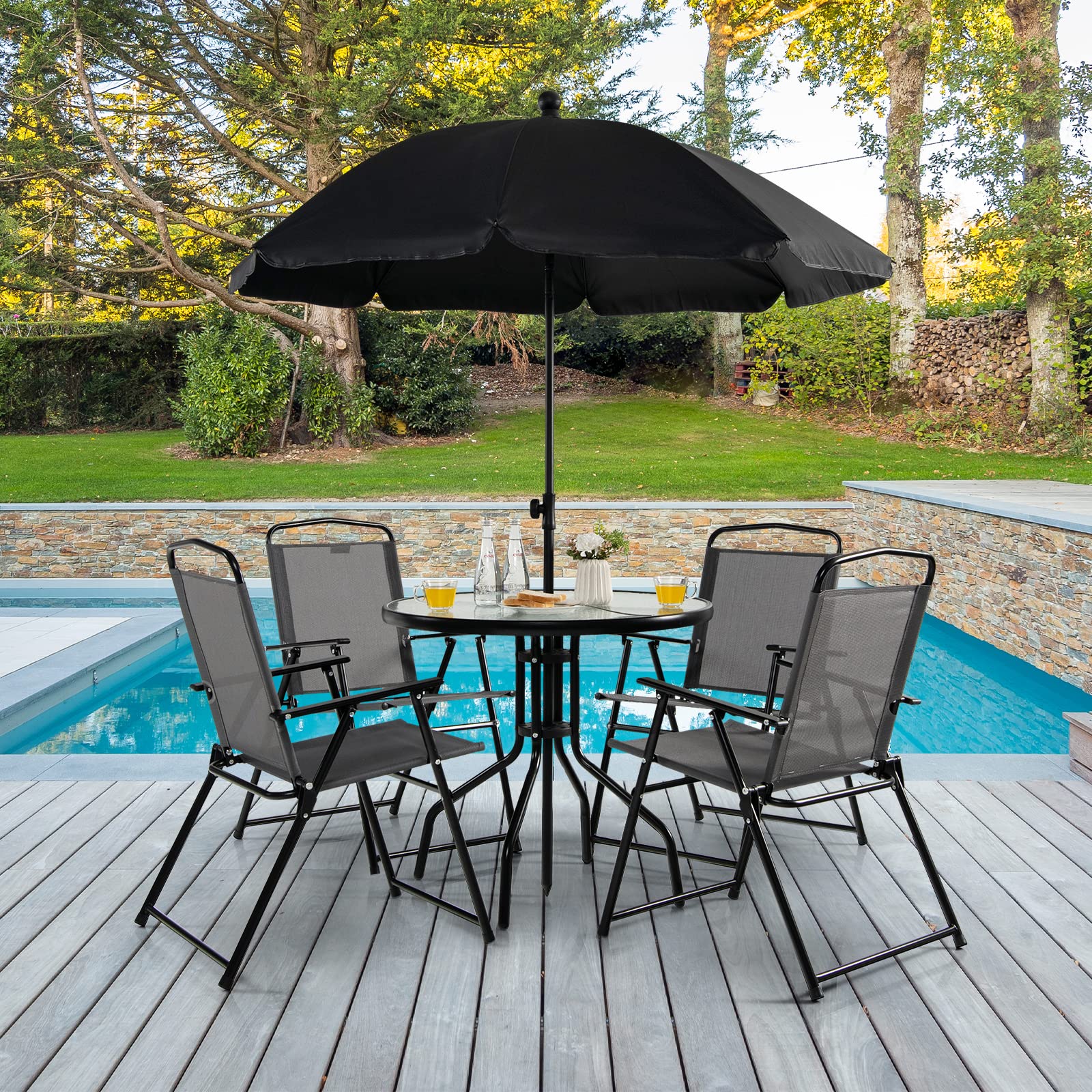 Tangkula 6-Piece Folding Patio Dining Set - Outdoor Table and 4 Chairs with 31.5