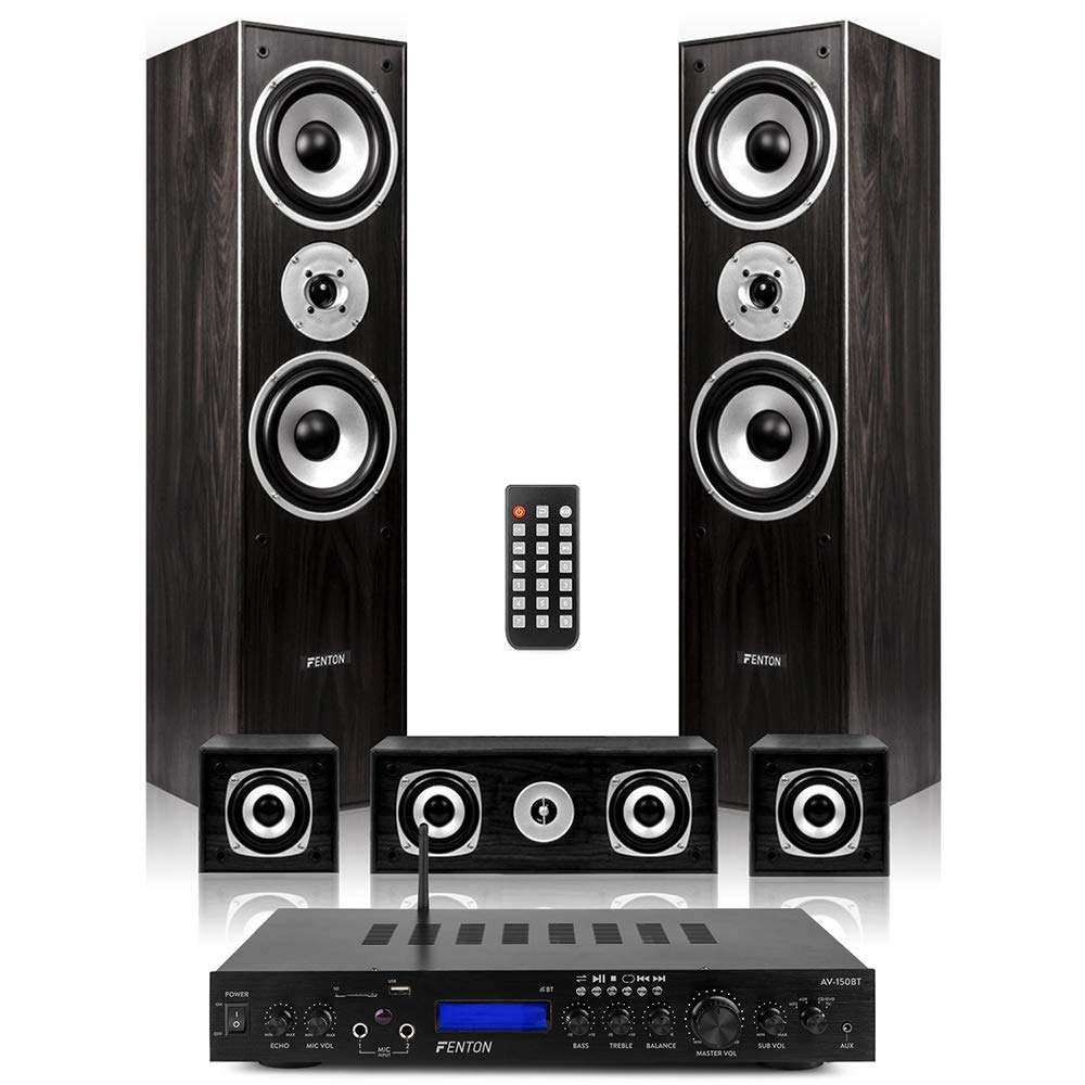 Fenton 5.0 Home Theater System - Black Surround Sound Speaker System with Powerful Audio for Movies & Music | Perfect for Living Room Entertainment & Home Cinema Experience