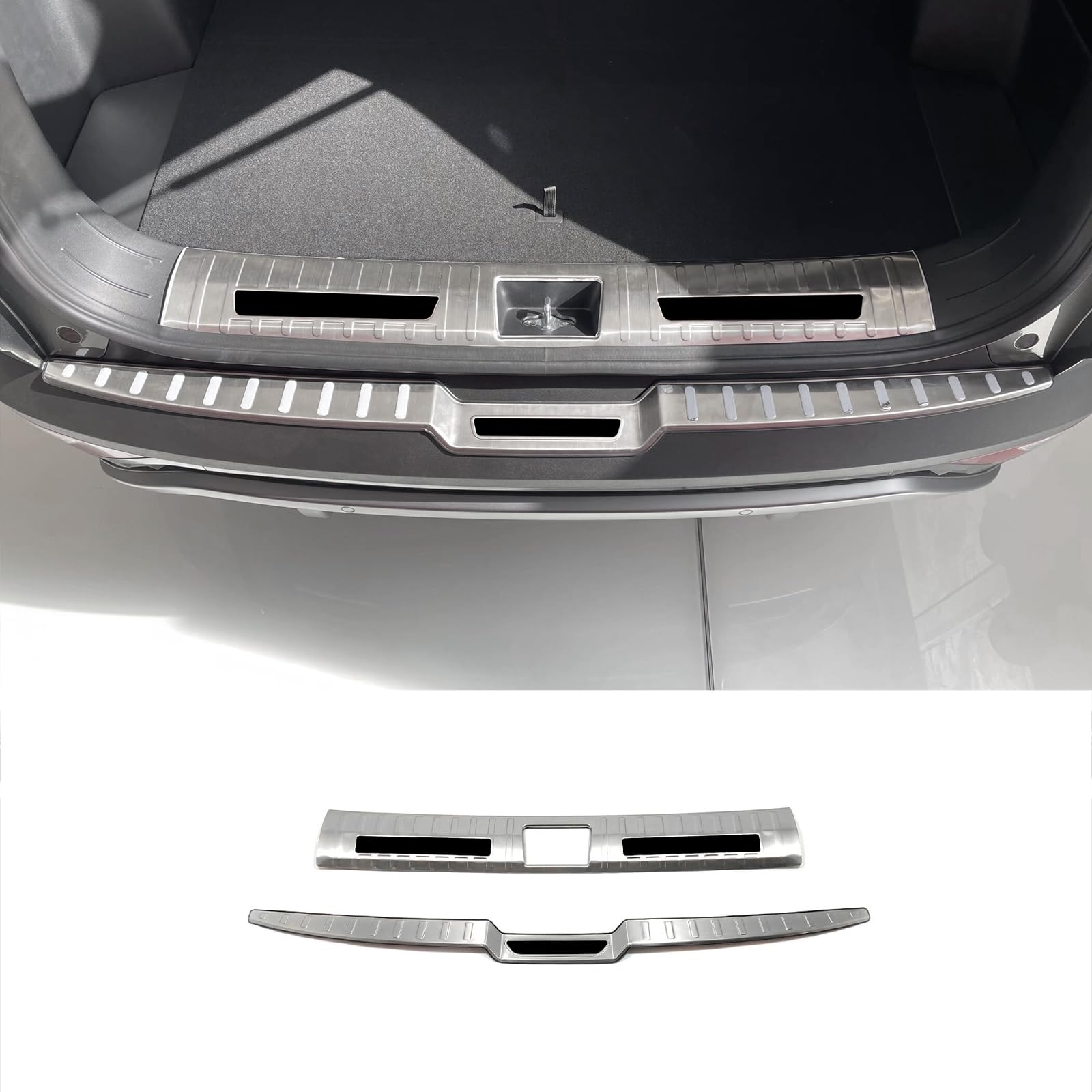 Stainless Steel Rear Bumper Sill Plate Guard Cover for Hyundai Tucson 2022-2024 - Inside & Outside Protection Trim (Silver, 2PCS) | Durable Car Accessories for Parking & Loading Protection