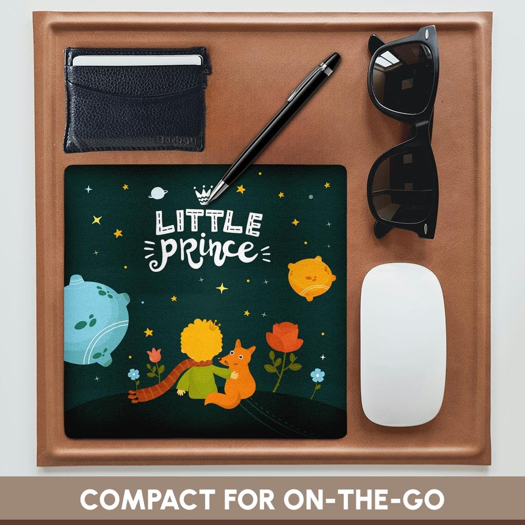 3D Rose Mouse Pad - The Little Prince Fox Boy with Flowers and Planets Universe Illustration - 8x8 Inches - Perfect for Office, Gaming & Home Computer Use