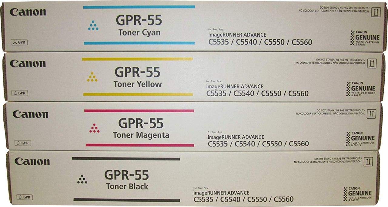 Original Canon GPR-55 Black Cyan Magenta Yellow Toner Cartridge Set - Compatible with Canon imageRUNNER Advance C5535i, C5540i, C5550i & C5560i Printers - Ideal for Office Printing, High-Volume Documents & Professional Color Output