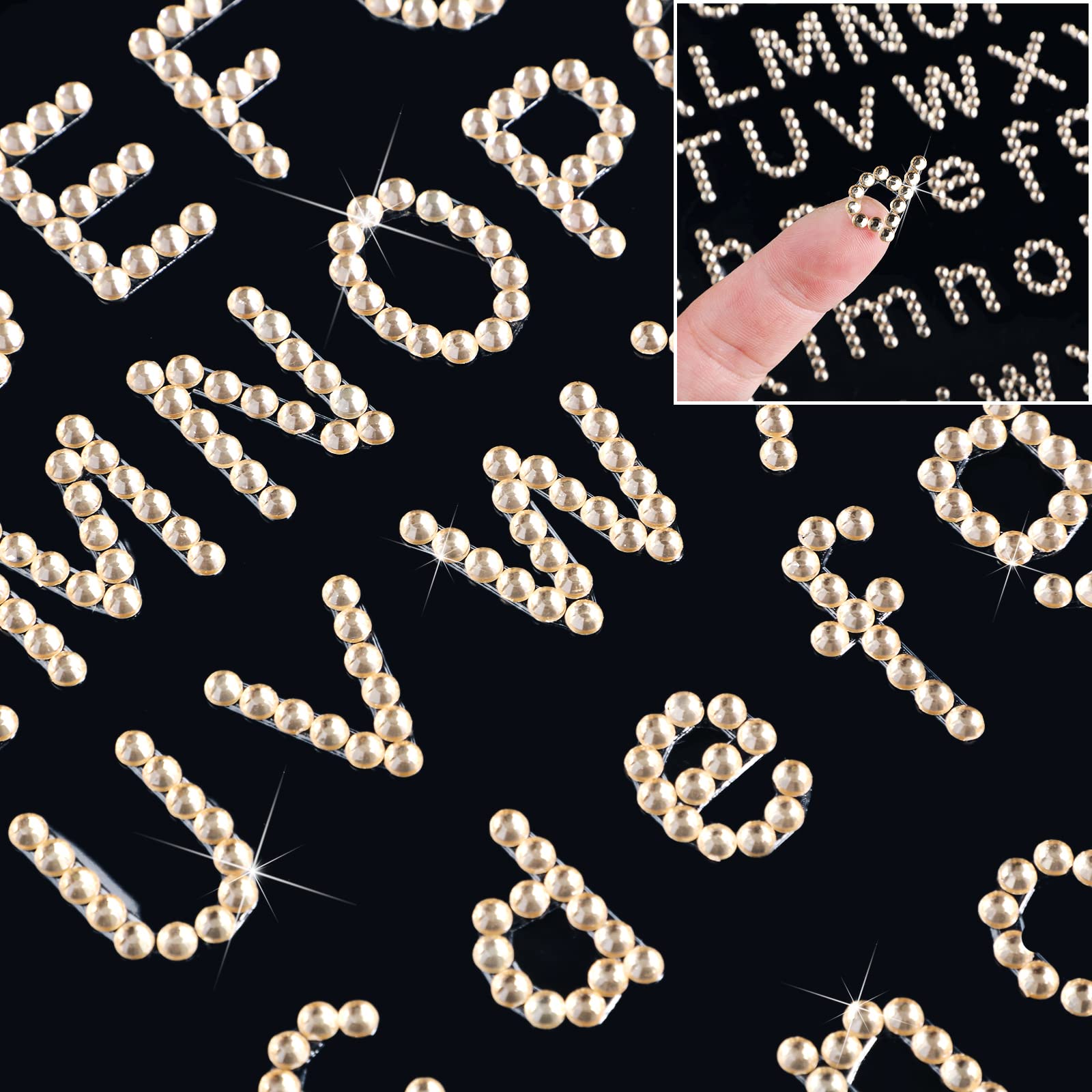 Clabby 6 Sheets Glitter Rhinestone Letter Stickers - Bling Crystal Alphabet & Number Stickers (26 Letters + 10 Numbers) - Champagne Gold DIY Gemstone Border Decals for Scrapbooking, Phone Cases, Nail Art & Craft Projects