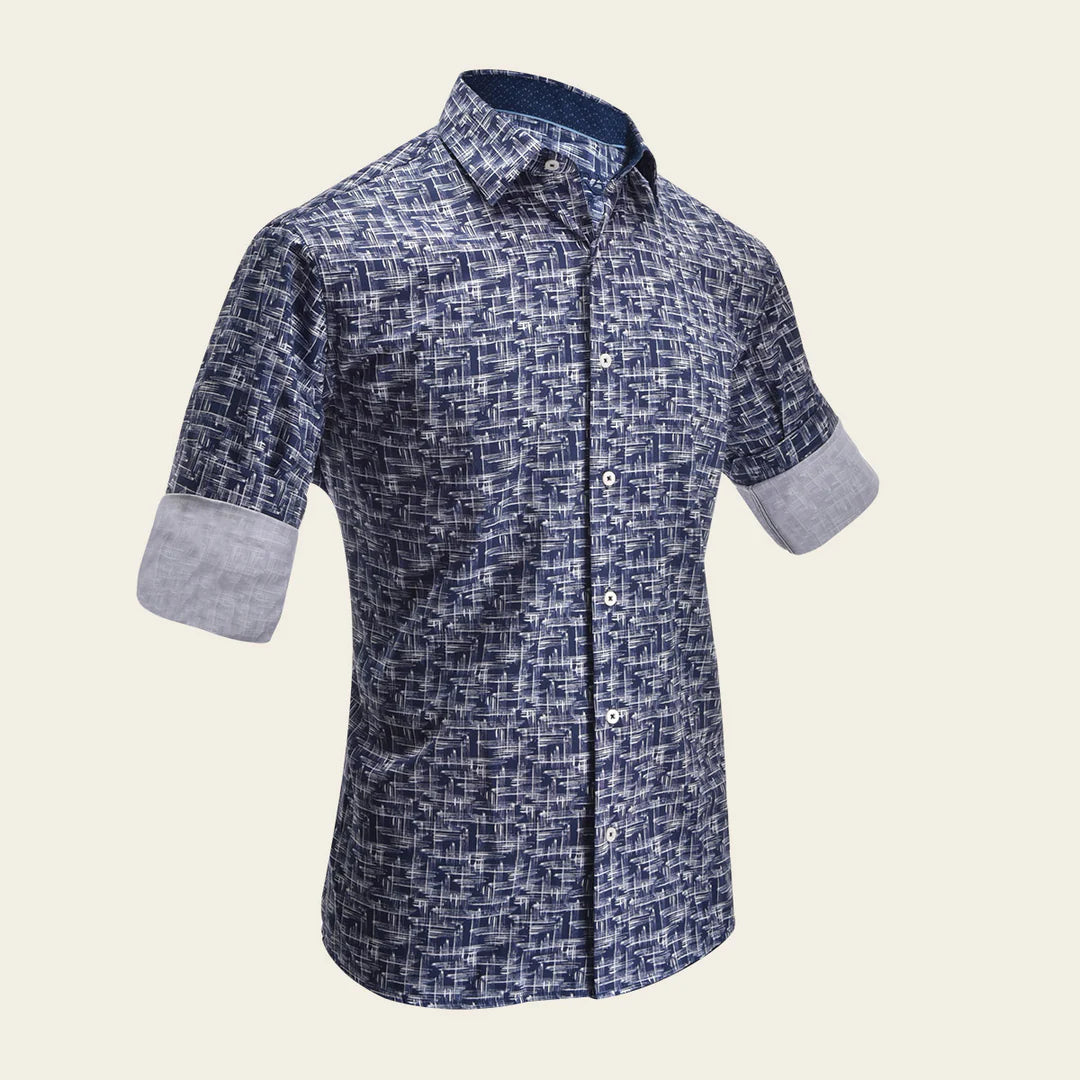 CM21069 Cuadra Navy Abstract Print Men's Shirt - Stylish Casual & Business Wear for Office, Parties & Date Nights