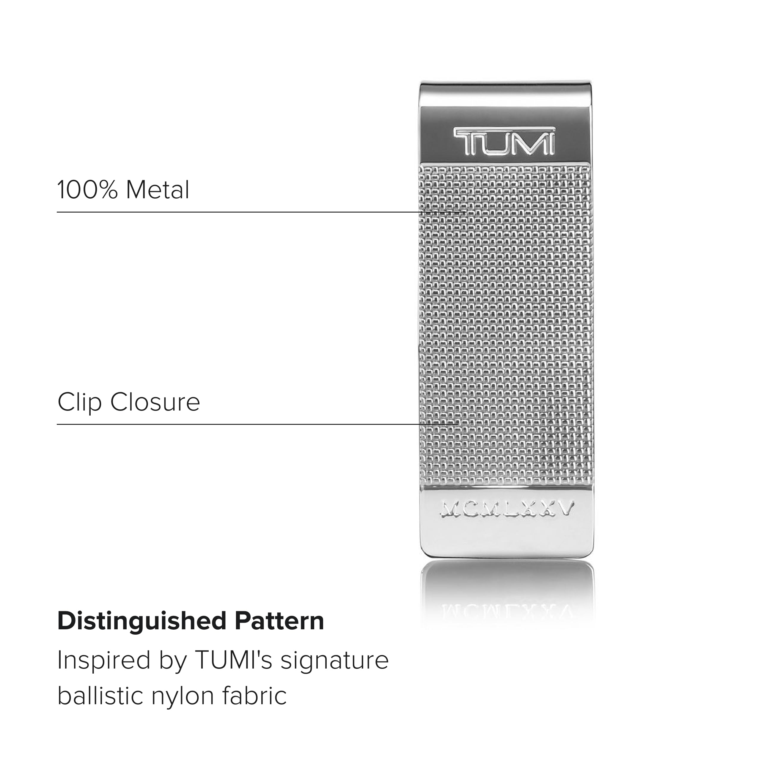 TUMI Nassau Ballistic Etched Money Clip - RFID Blocking Slim Wallet for Credit Cards & Cash - Premium Silver Money Clip for Men - Perfect for Travel, Business & Everyday Use