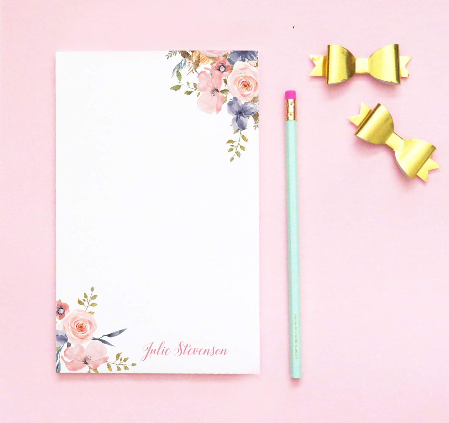 Floral Notepad for Women - Elegant Watercolor Design Personalized Stationery, 5.5x8.5 Inches, 50 Sheets - Perfect for Journaling, Note Taking & Gift Giving