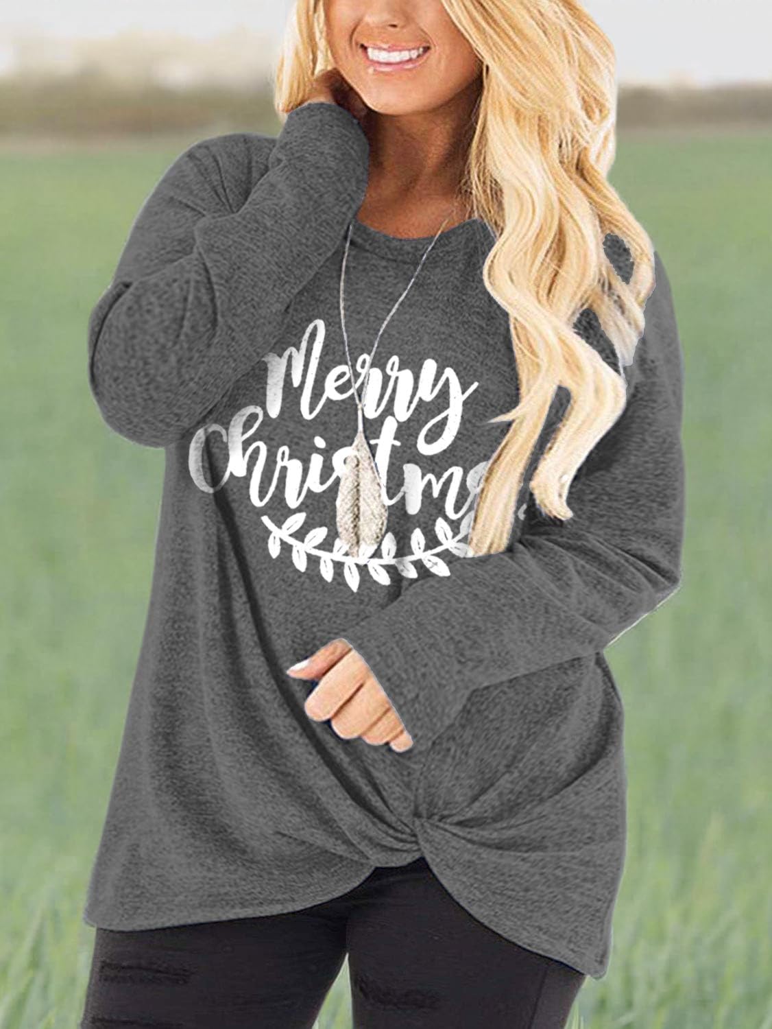 DOLNINE Women's Plus Size Knotted Long Sleeve T-Shirt - Loose Casual Blouse for Everyday Wear, Work & Date Night Outfits