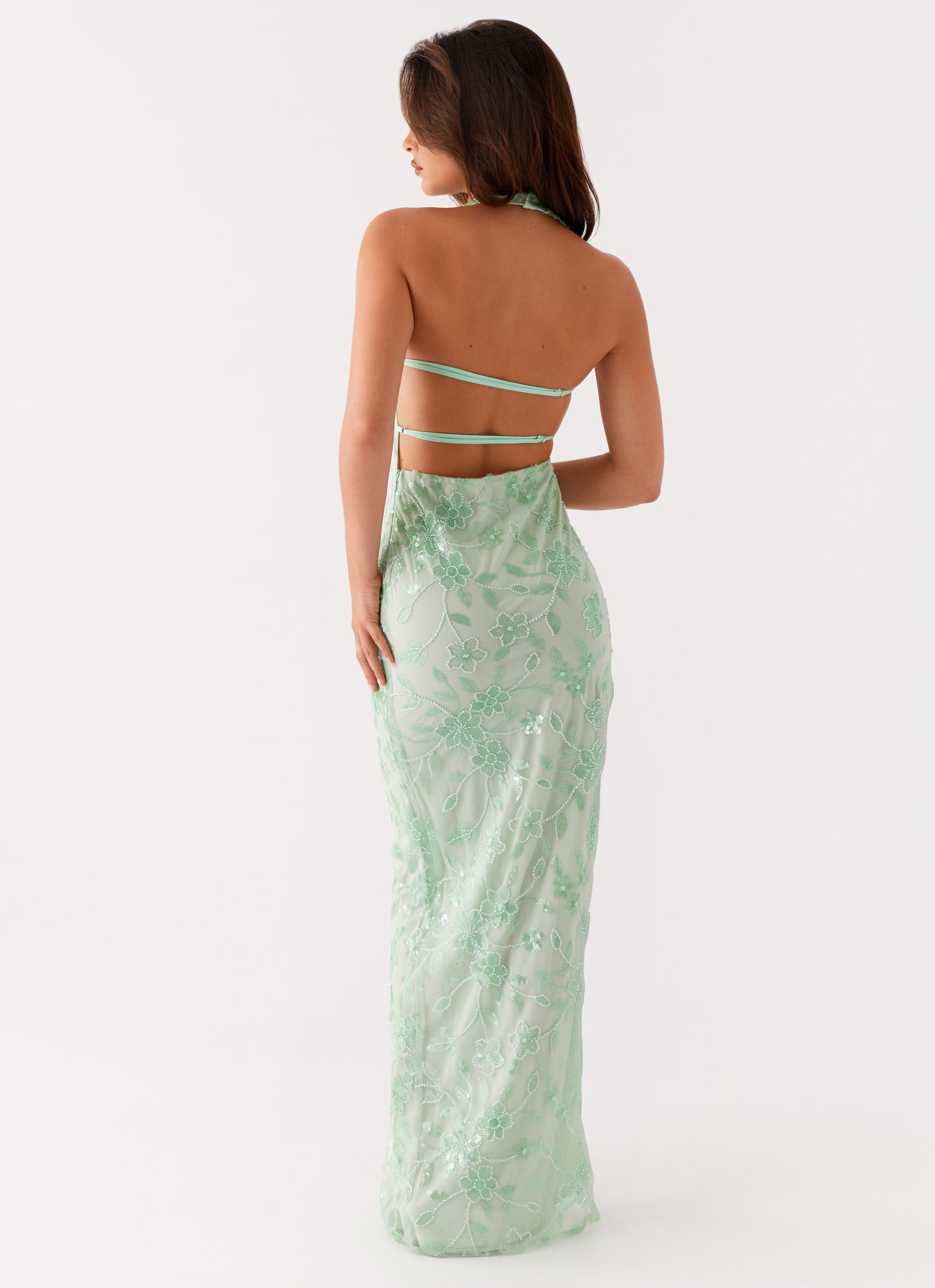 Cydney Beaded Maxi Dress in Sage Green - Elegant Boho Flowy Long Dress for Women, Perfect for Weddings, Parties & Summer Vacations