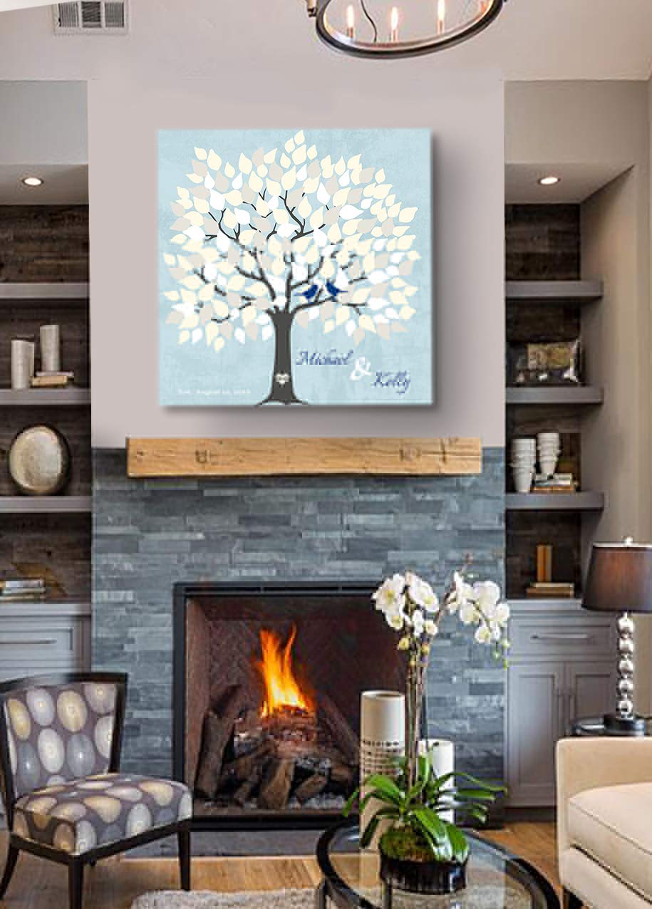 Personalized Wedding Tree Guest Book - Unique Bridal Shower Gift for 100-150 Signatures - 24x24 Inch Aqua Canvas Wall Art - Perfect for Wedding Receptions, Anniversaries & Home Decor
