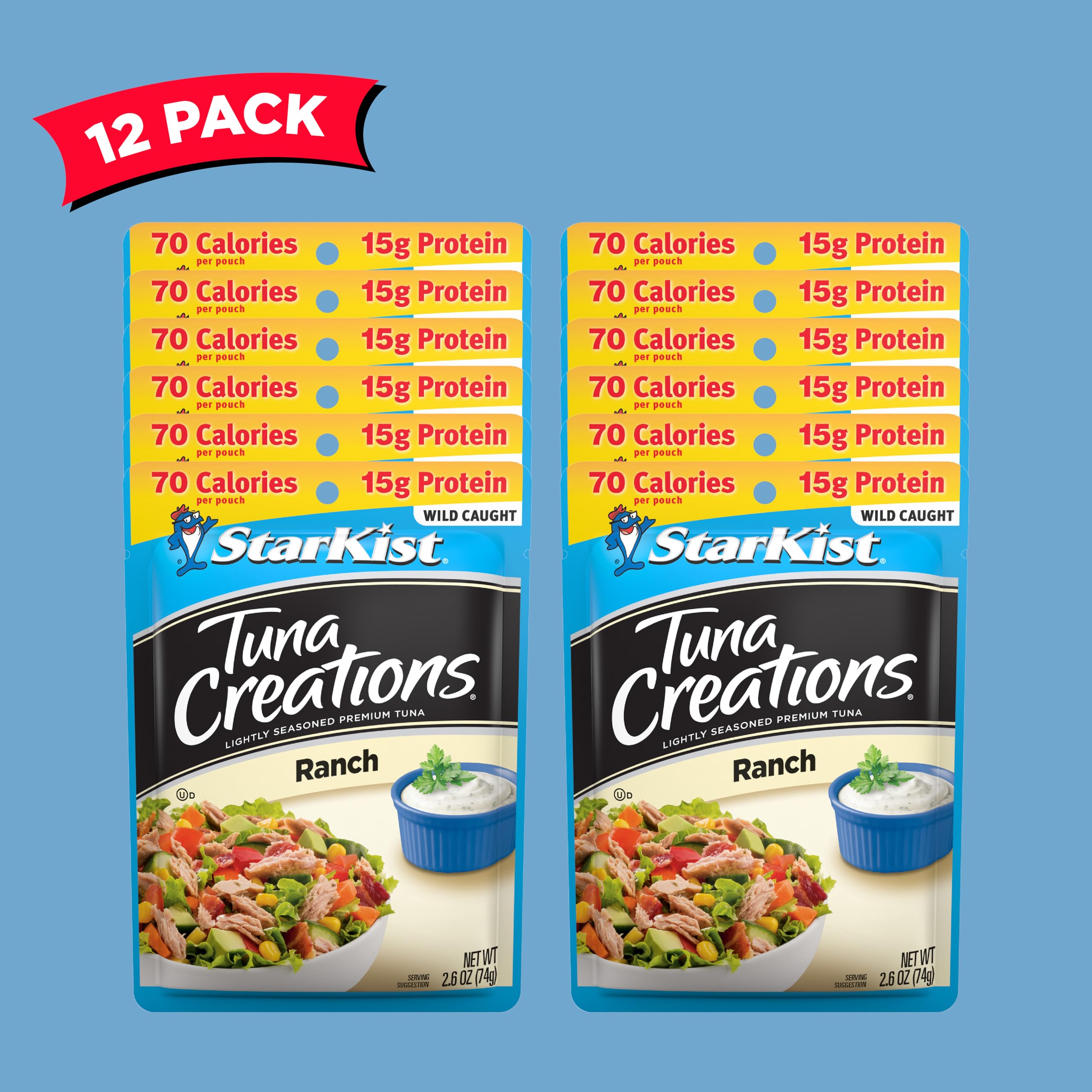 StarKist Tuna Creations Ranch Flavor, 2.6 oz Pouch (Pack of 12) | Premium Protein Snack for Lunches, Camping & On-the-Go Meals | Packaging May Vary