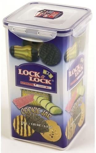 Lock & Lock 6-Pack Tall Square Cookie Jars – 4L (135 oz) Airtight Food Storage Containers for Cookies, Snacks, Flour & Dry Goods – Ideal for Kitchen, Pantry & Baking Organization