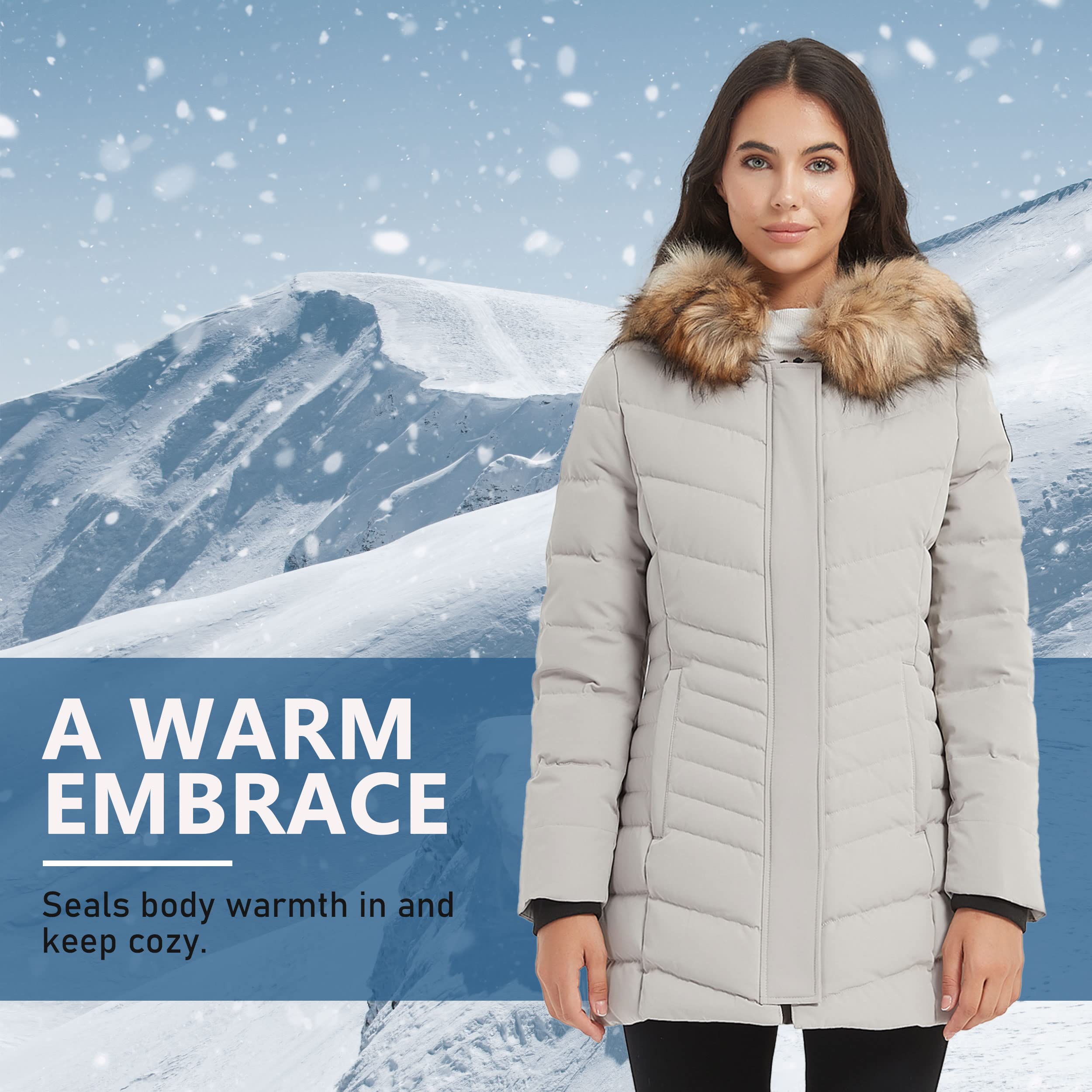Women's Warm Duck Down Long Parka Winter Jacket with Detachable Fur Hood - Waterproof Puffer Coat for Extreme Cold Weather | Perfect for Snowboarding, Skiing & Winter Commutes
