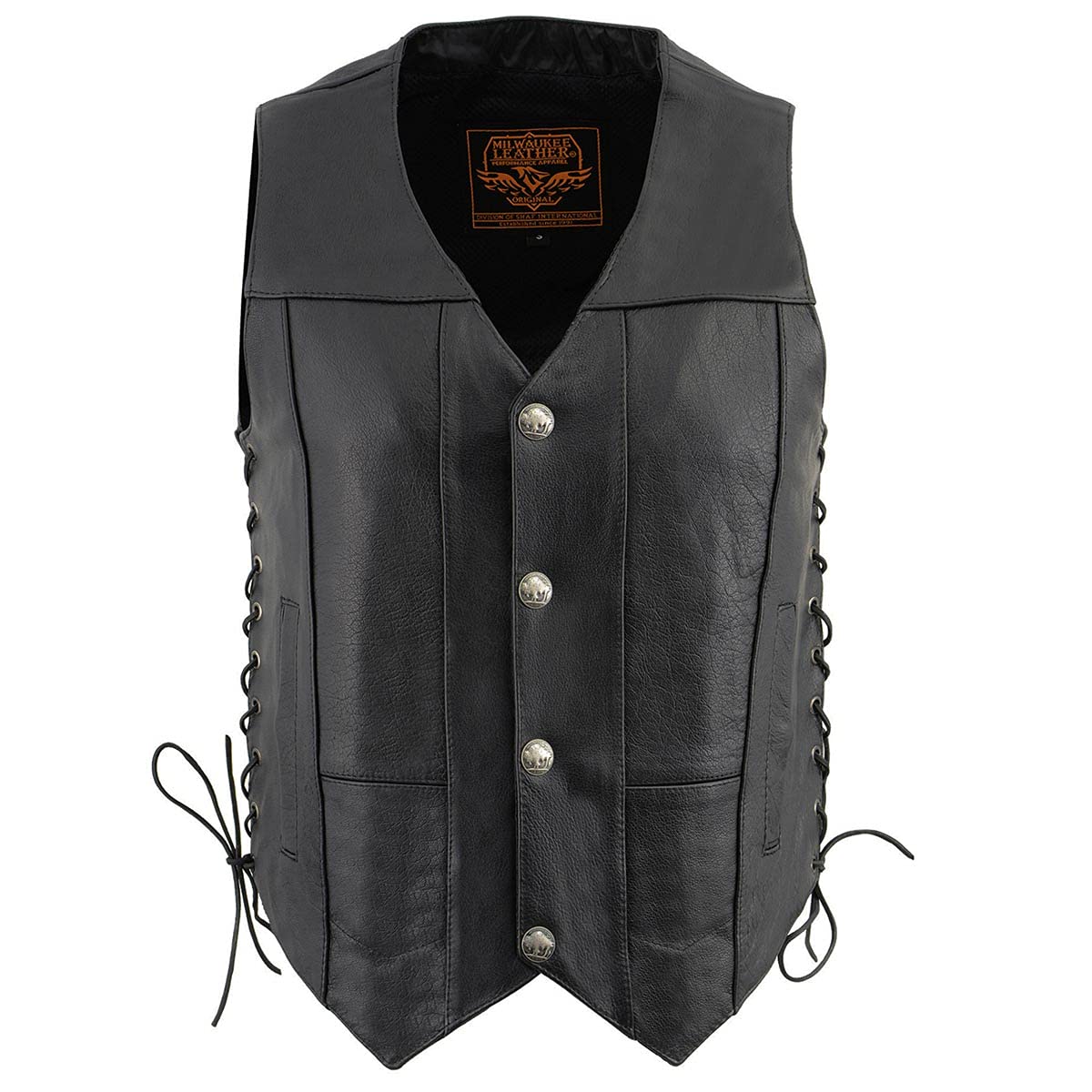 Milwaukee Leather Men's Premium Classic V-Neck Motorcycle Vest - Large | Genuine Leather Rider Jacket for Harley & Cruiser Bikes | Perfect for Biker Clubs & Road Trips