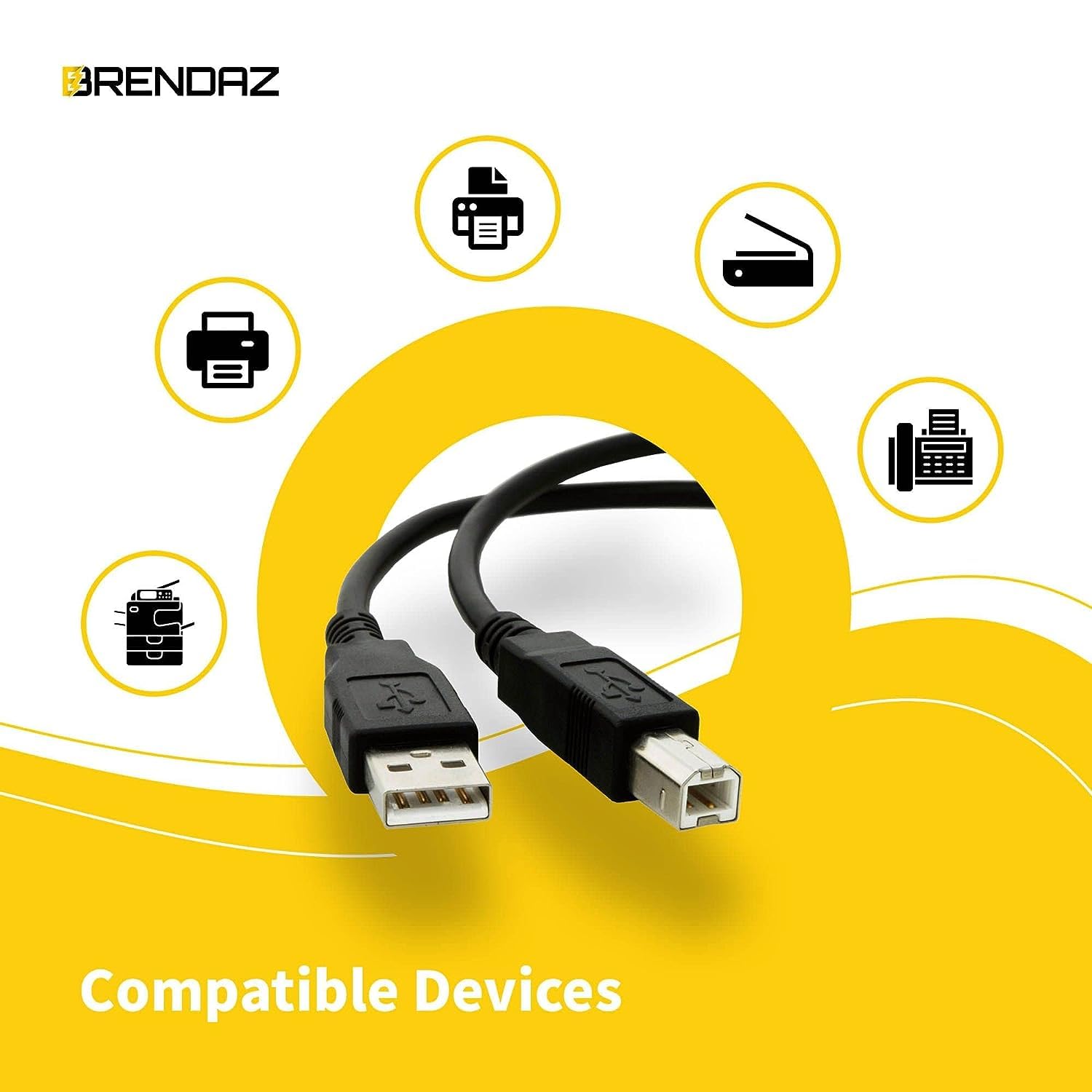 High-Speed USB Printer Cable A Male to B Male - 1ft USB 2.0 Scanner Cord for Canon, HP, Lexmark, Dell Printers - Durable Office & Home Printing Accessory for Documents, Photos & Labels